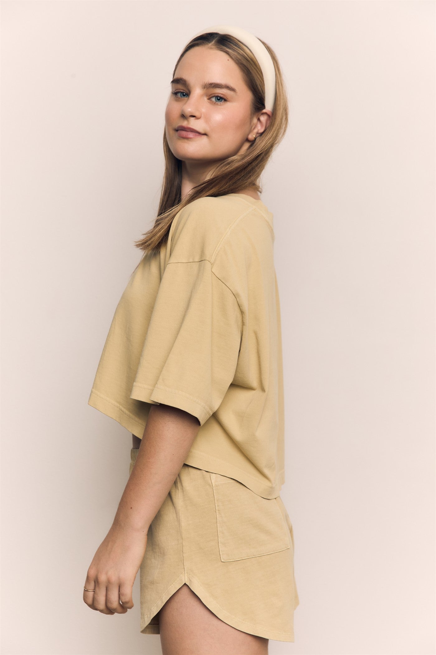 Mineral Washed Cotton Jersey Loose Fit Cropped Tee