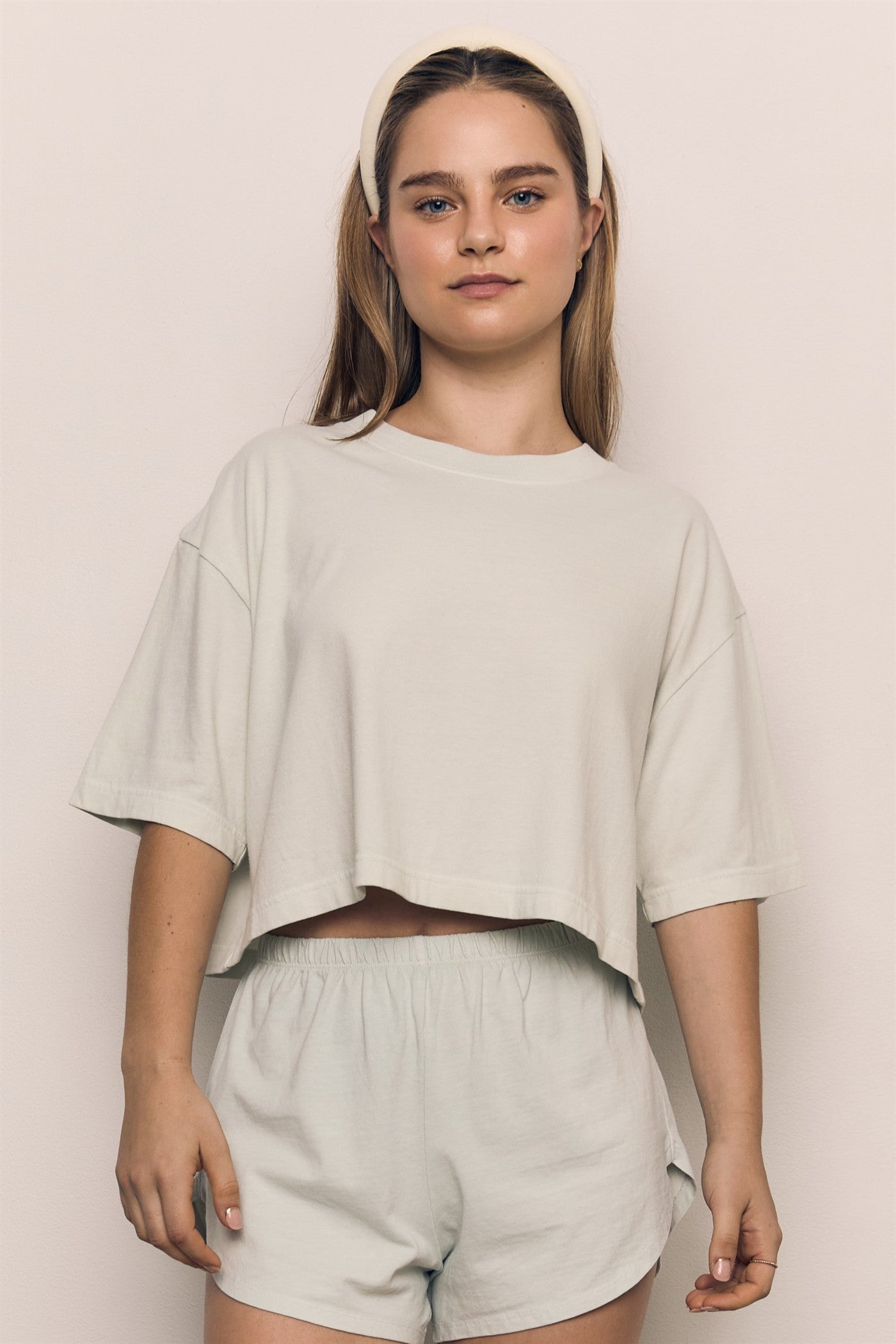 Mineral Washed Cotton Jersey Loose Fit Cropped Tee