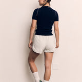 CONTRAST HALF SLEEVE FINEYARN SWEATER TOP