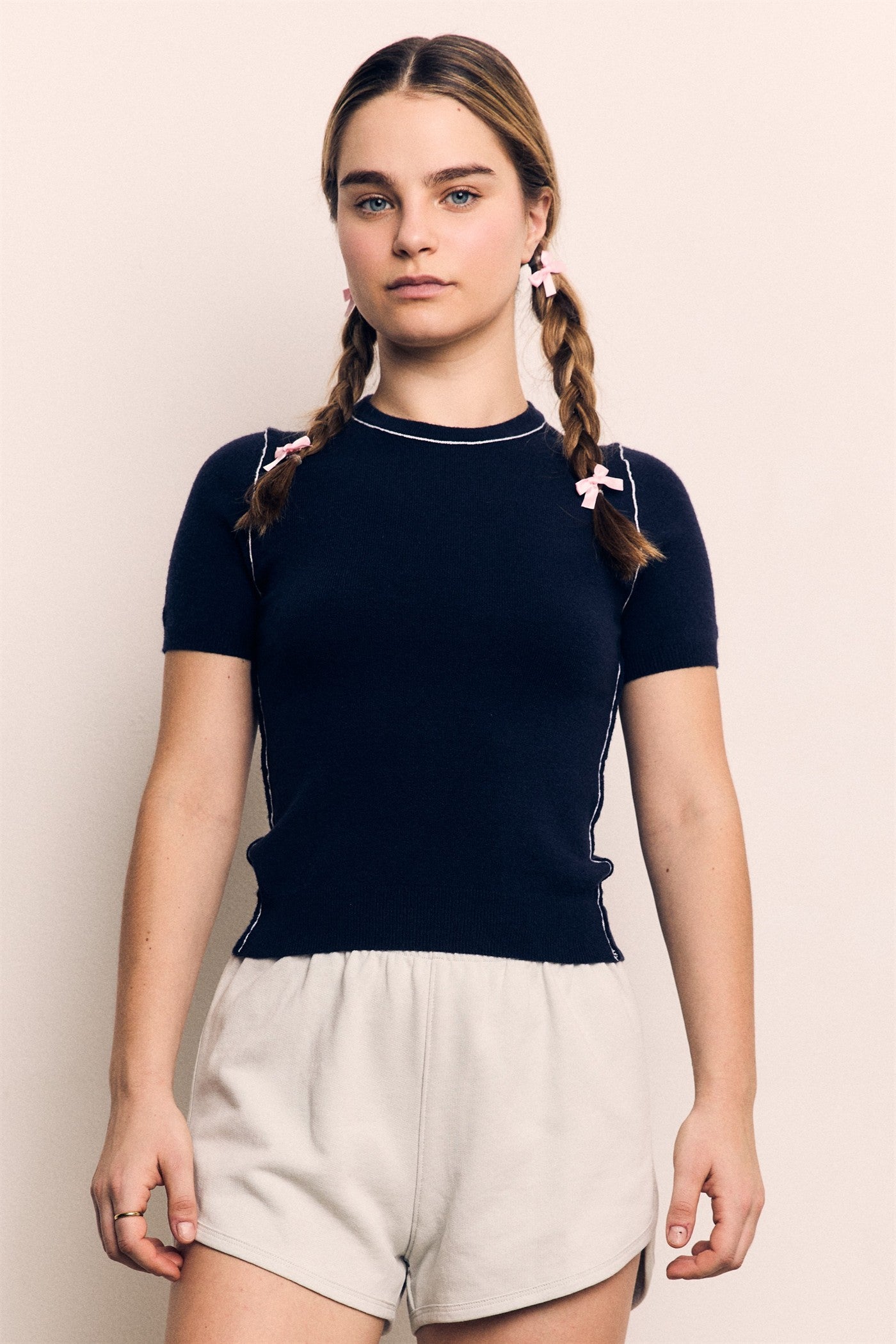 Contrast Half Sleeve Fine yarn Sweater Top