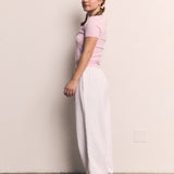 CONTRAST HALF SLEEVE FINEYARN SWEATER TOP