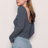 COTTON SPAN BACKLESS STRIPED LONG SLEEVE T SHIRT