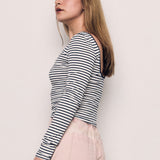 COTTON SPAN BACKLESS STRIPED LONG SLEEVE T SHIRT