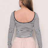 COTTON SPAN BACKLESS STRIPED LONG SLEEVE T SHIRT
