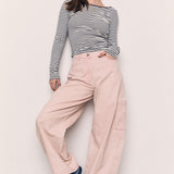 COTTON SPAN BACKLESS STRIPED LONG SLEEVE T SHIRT