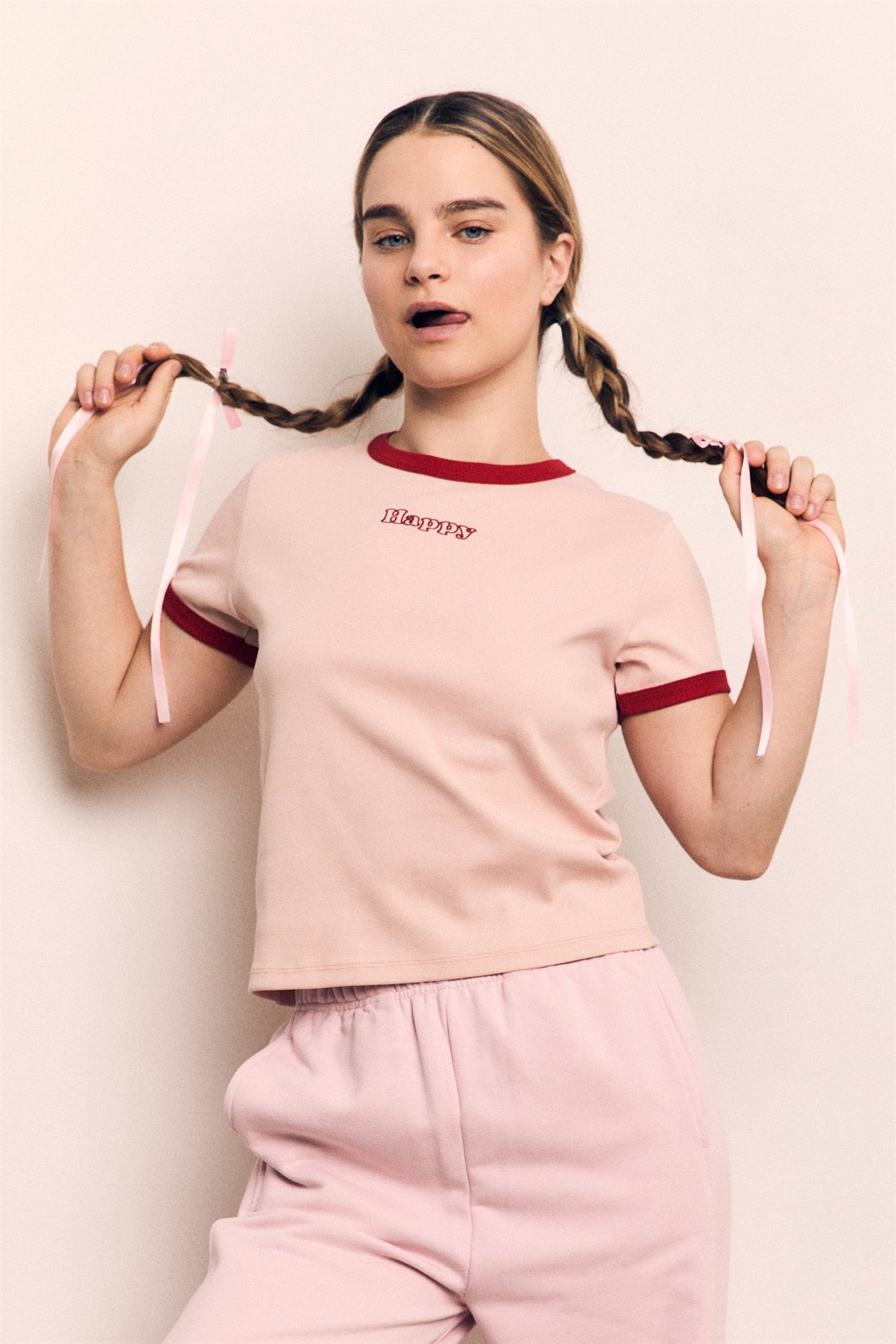 Happy Contrast Ringer Tee