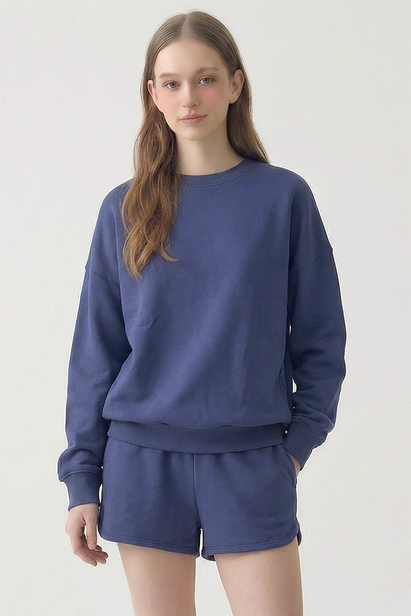PRE SHRUNK SOFT COTTON TERRY DROPSHOULDER LOOSE CREW