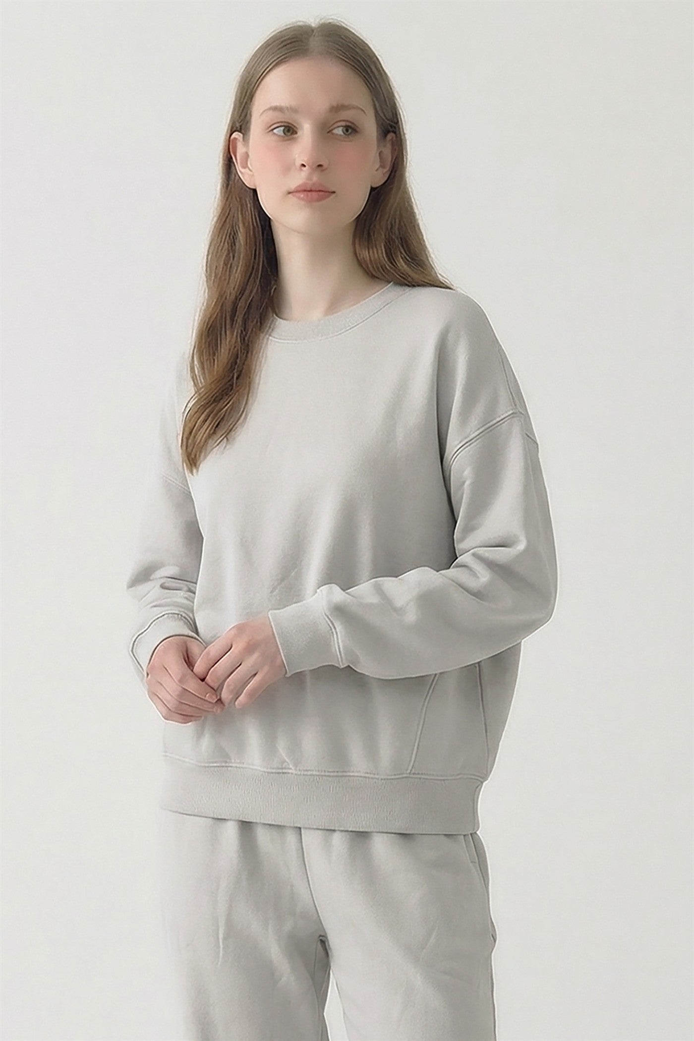 PRE SHRUNK SOFT COTTON TERRY DROPSHOULDER LOOSE CREW
