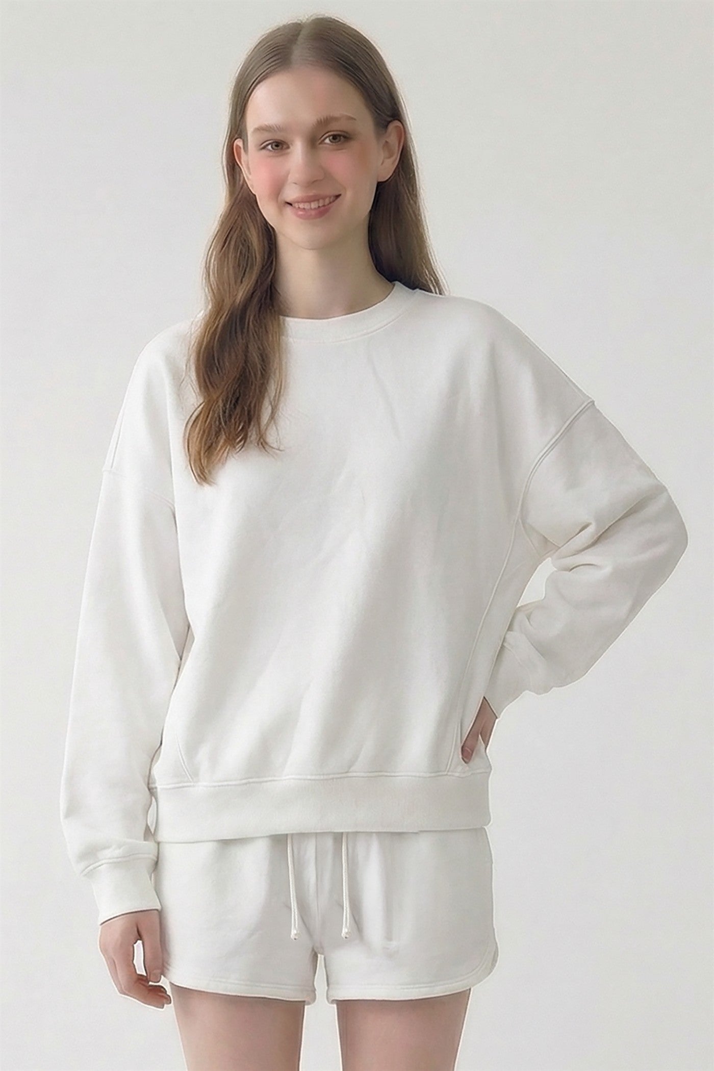PRE SHRUNK SOFT COTTON TERRY DROPSHOULDER LOOSE CREW