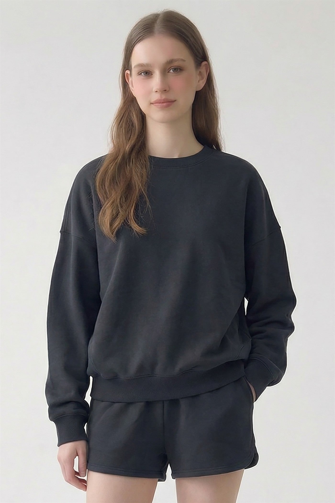 PRE SHRUNK SOFT COTTON TERRY DROPSHOULDER LOOSE CREW
