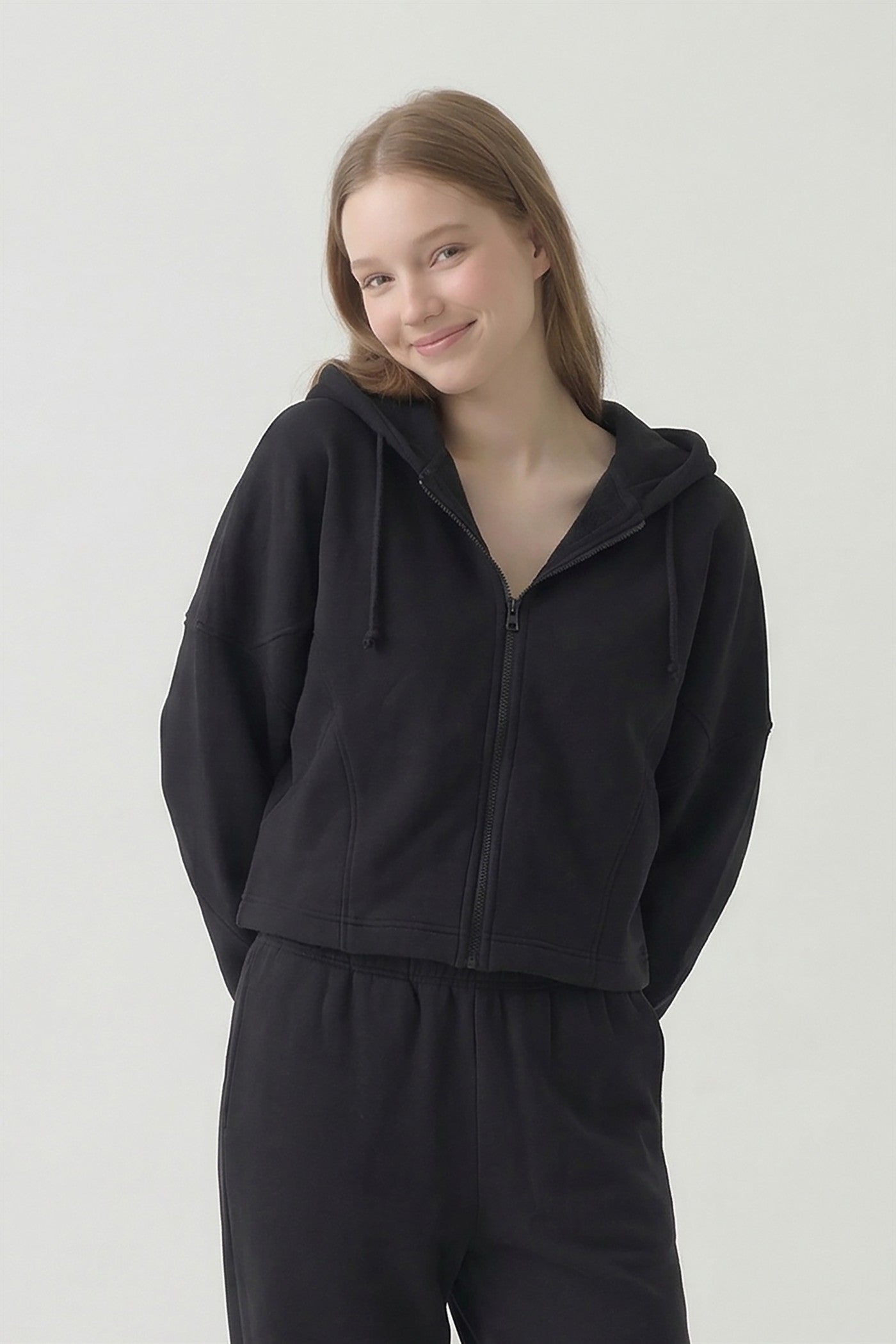 PRE SHRUNK COTTON TERRY SHORT HOOD ZIP