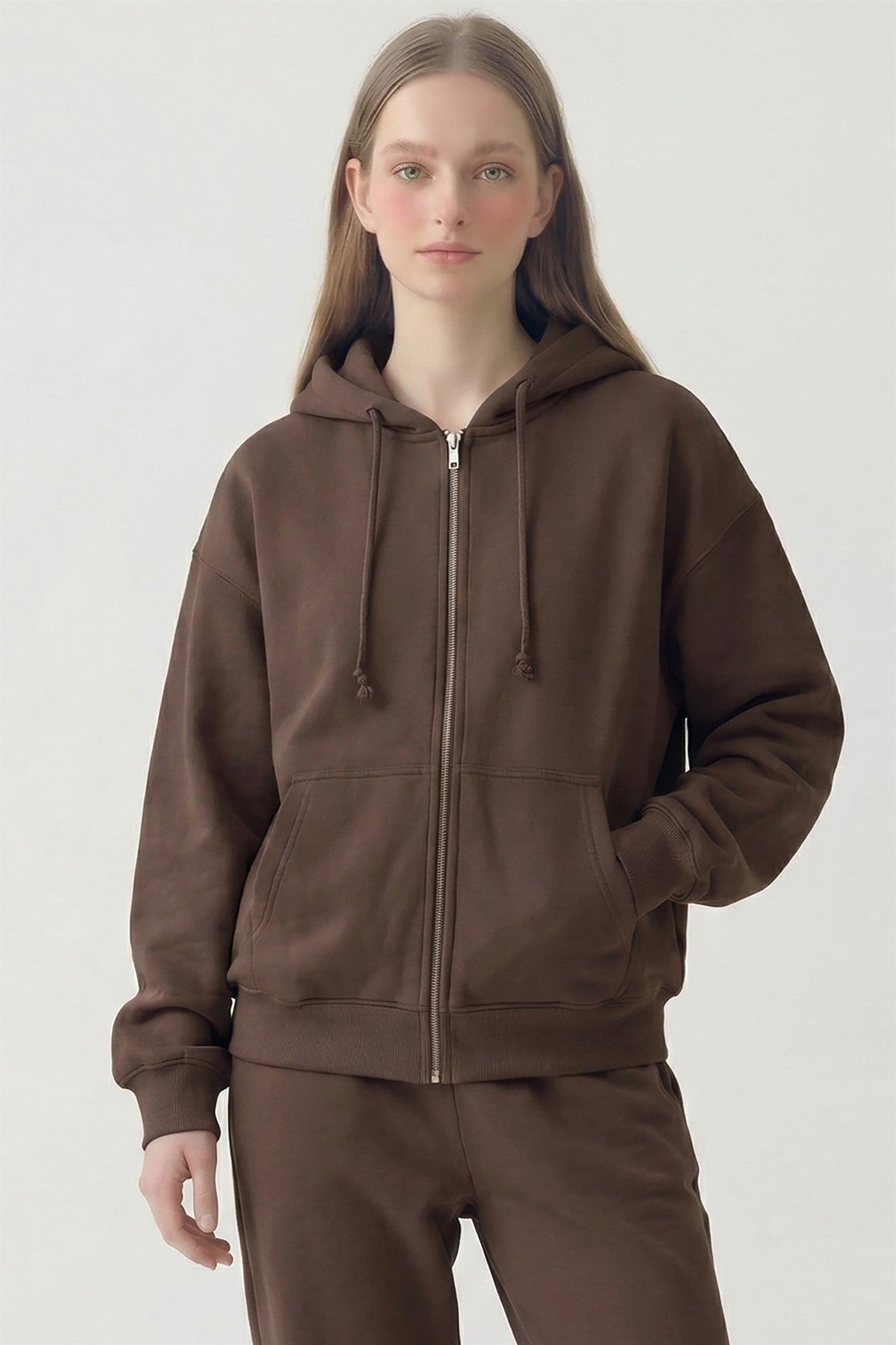 PRE SHRUNK COTTON TERRY OVERSIZED HOOD ZIPUP