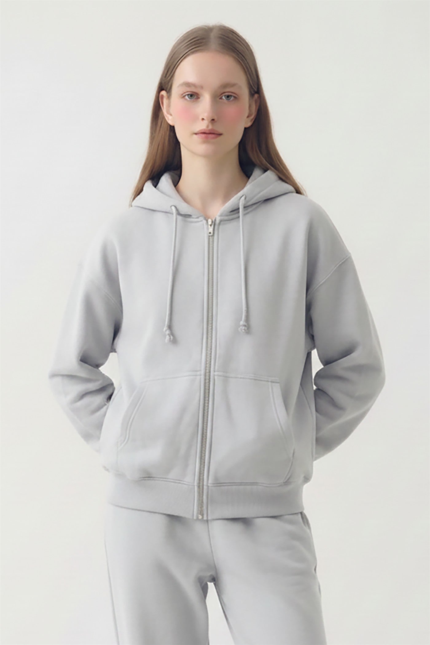 PRE SHRUNK COTTON TERRY OVERSIZED HOOD ZIPUP