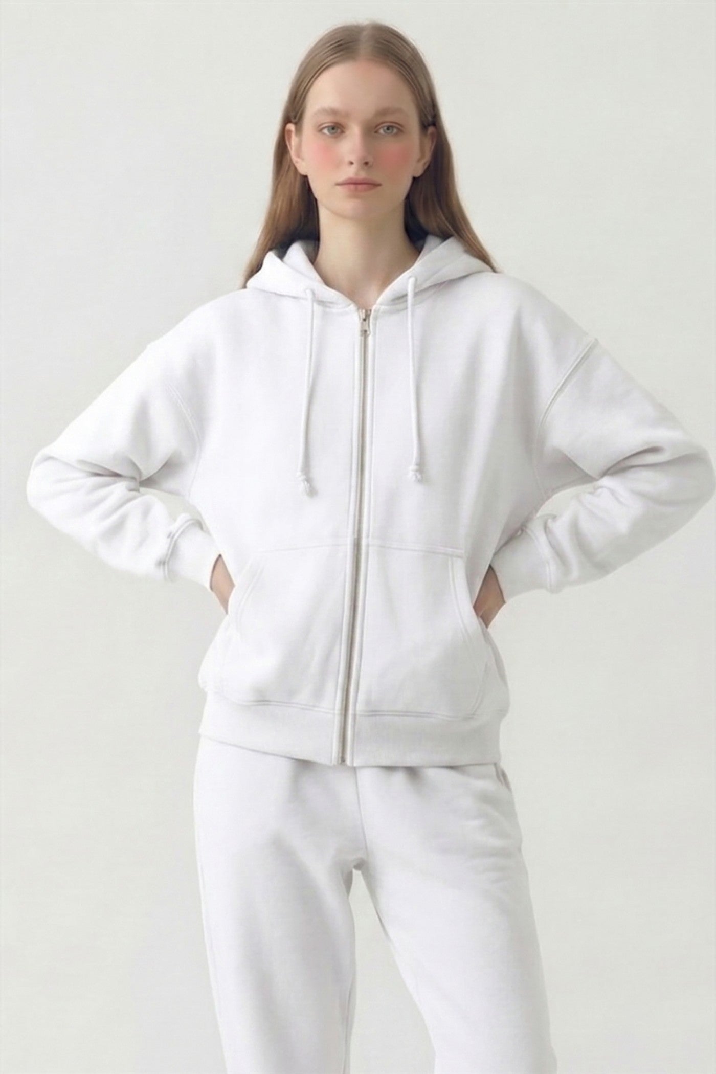 PRE SHRUNK COTTON TERRY OVERSIZED HOOD ZIPUP