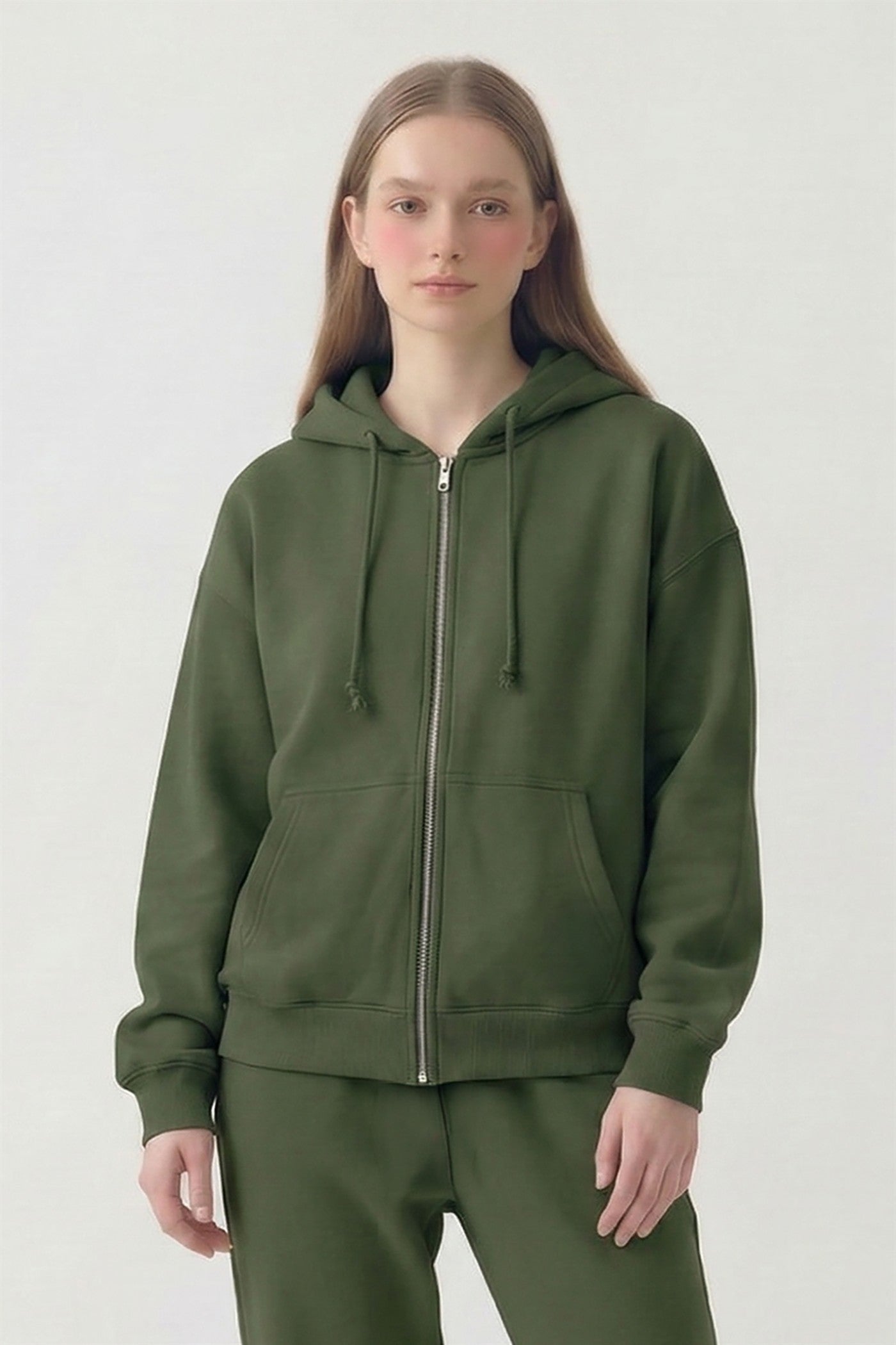 PRE SHRUNK COTTON TERRY OVERSIZED HOOD ZIPUP