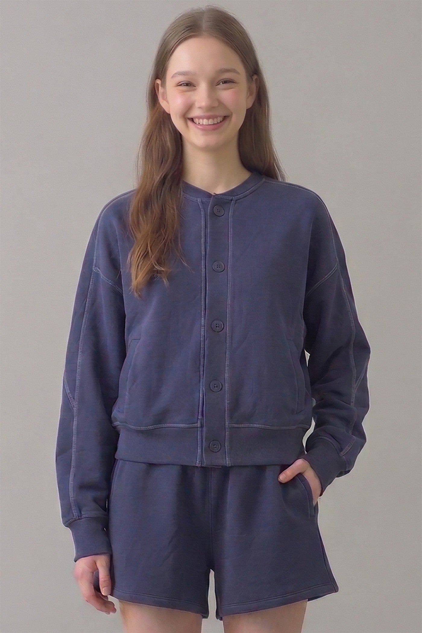 PRE SHRUNK STITCHED COTTON TERRY CARDIGAN