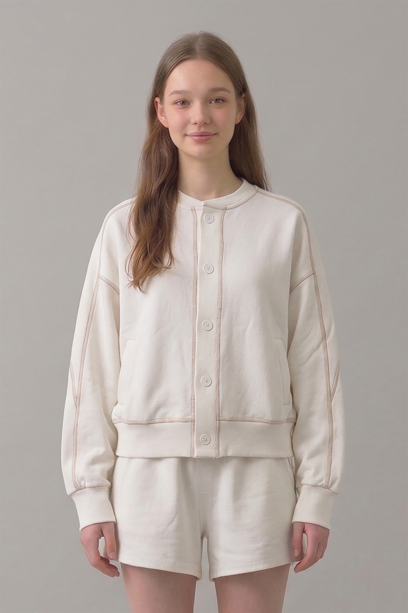 PRE SHRUNK STITCHED COTTON TERRY CARDIGAN