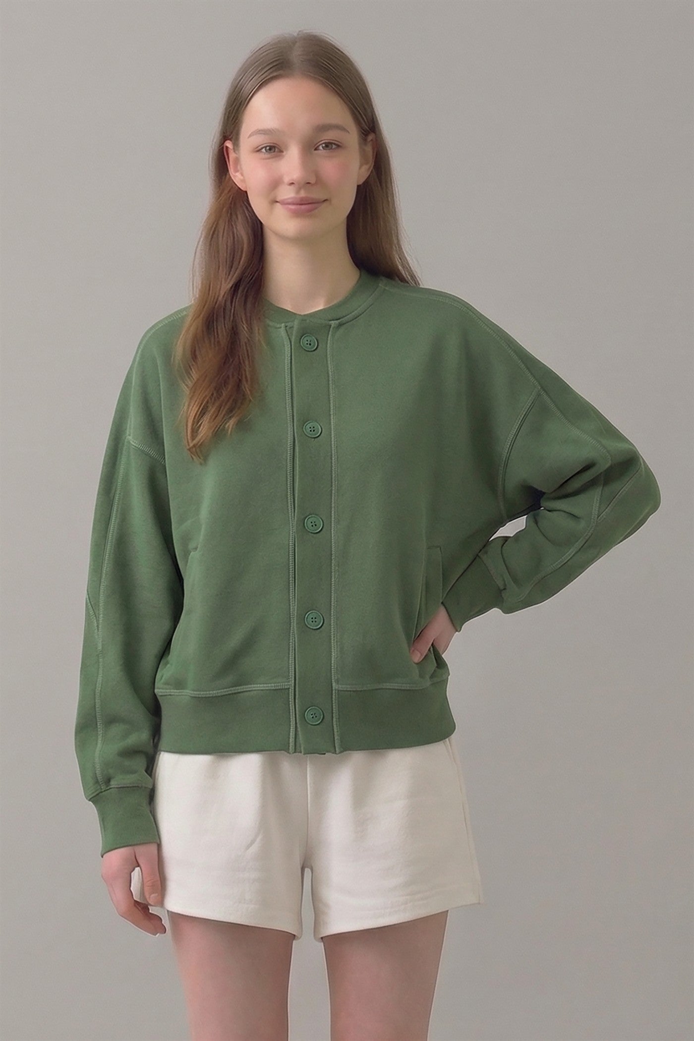 PRE SHRUNK STITCHED COTTON TERRY CARDIGAN