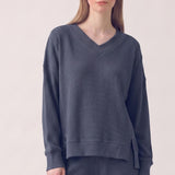 SOFT WAFFLE V NECK OVERSIZED SWEATSHIRT