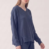 SOFT WAFFLE V NECK OVERSIZED SWEATSHIRT