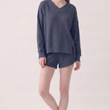 SOFT WAFFLE V NECK OVERSIZED SWEATSHIRT