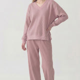 SOFT WAFFLE V NECK OVERSIZED SWEATSHIRT