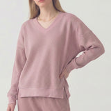 SOFT WAFFLE V NECK OVERSIZED SWEATSHIRT