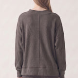 SOFT WAFFLE V NECK OVERSIZED SWEATSHIRT