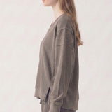 SOFT WAFFLE V NECK OVERSIZED SWEATSHIRT