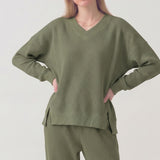 SOFT WAFFLE V NECK OVERSIZED SWEATSHIRT
