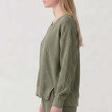 SOFT WAFFLE V NECK OVERSIZED SWEATSHIRT