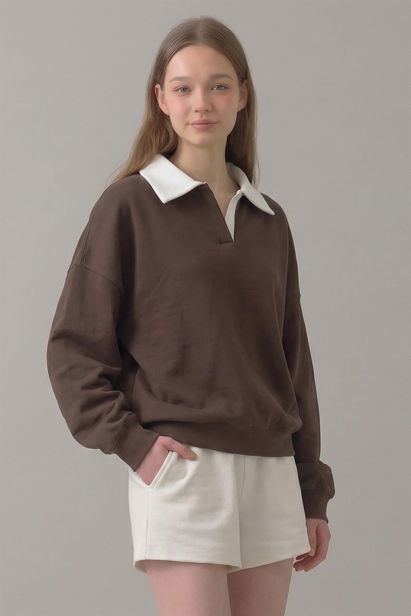 PRE SHRUNK COTTON FLEECE COLLARED SWEATSHIRT