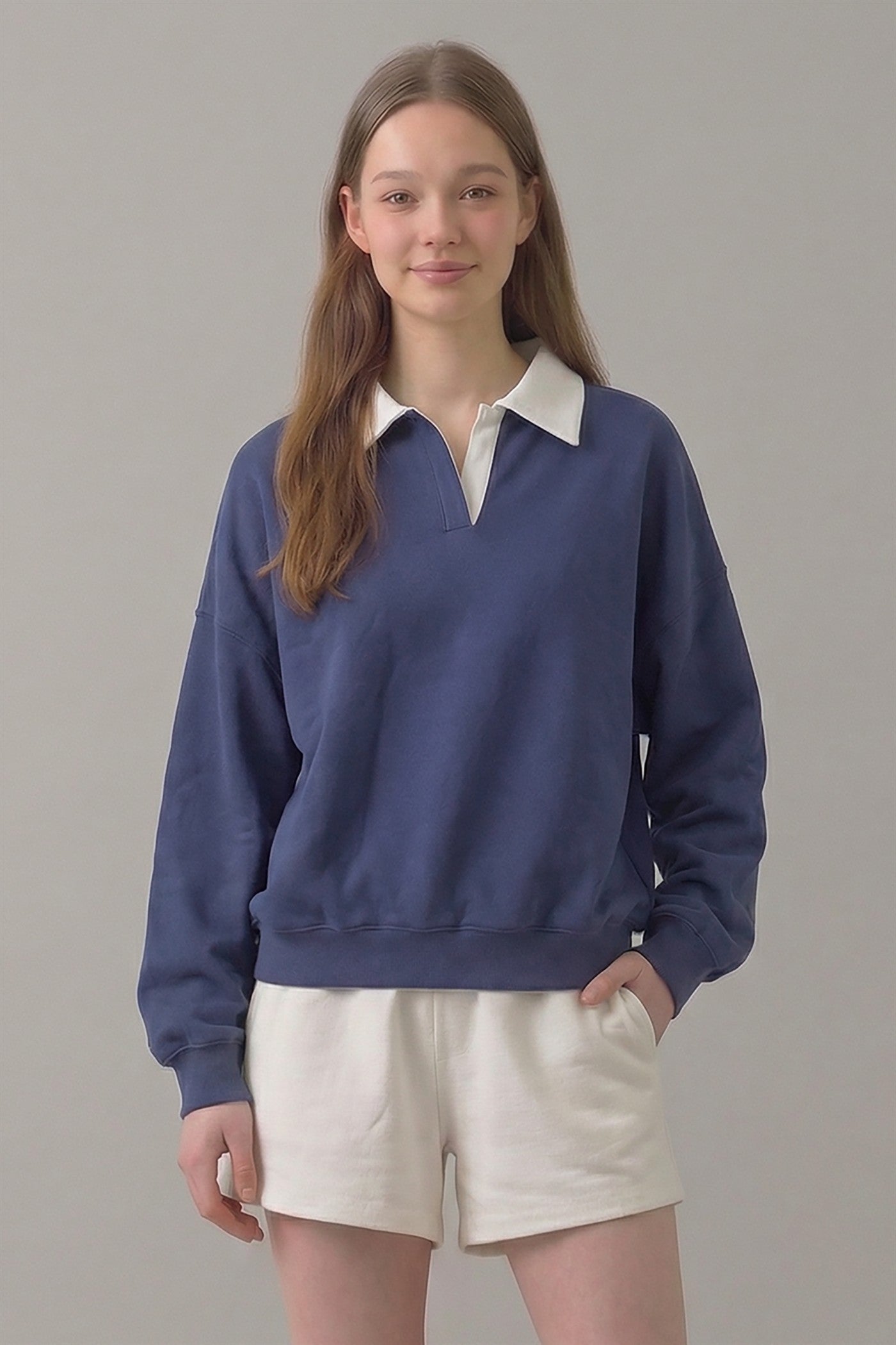 PRE SHRUNK COTTON FLEECE COLLARED SWEATSHIRT