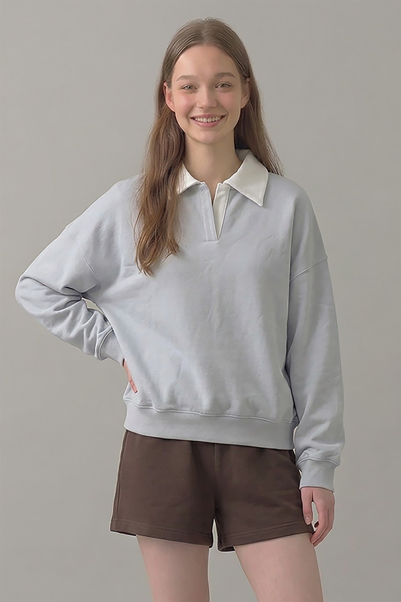 PRE SHRUNK COTTON FLEECE COLLARED SWEATSHIRT