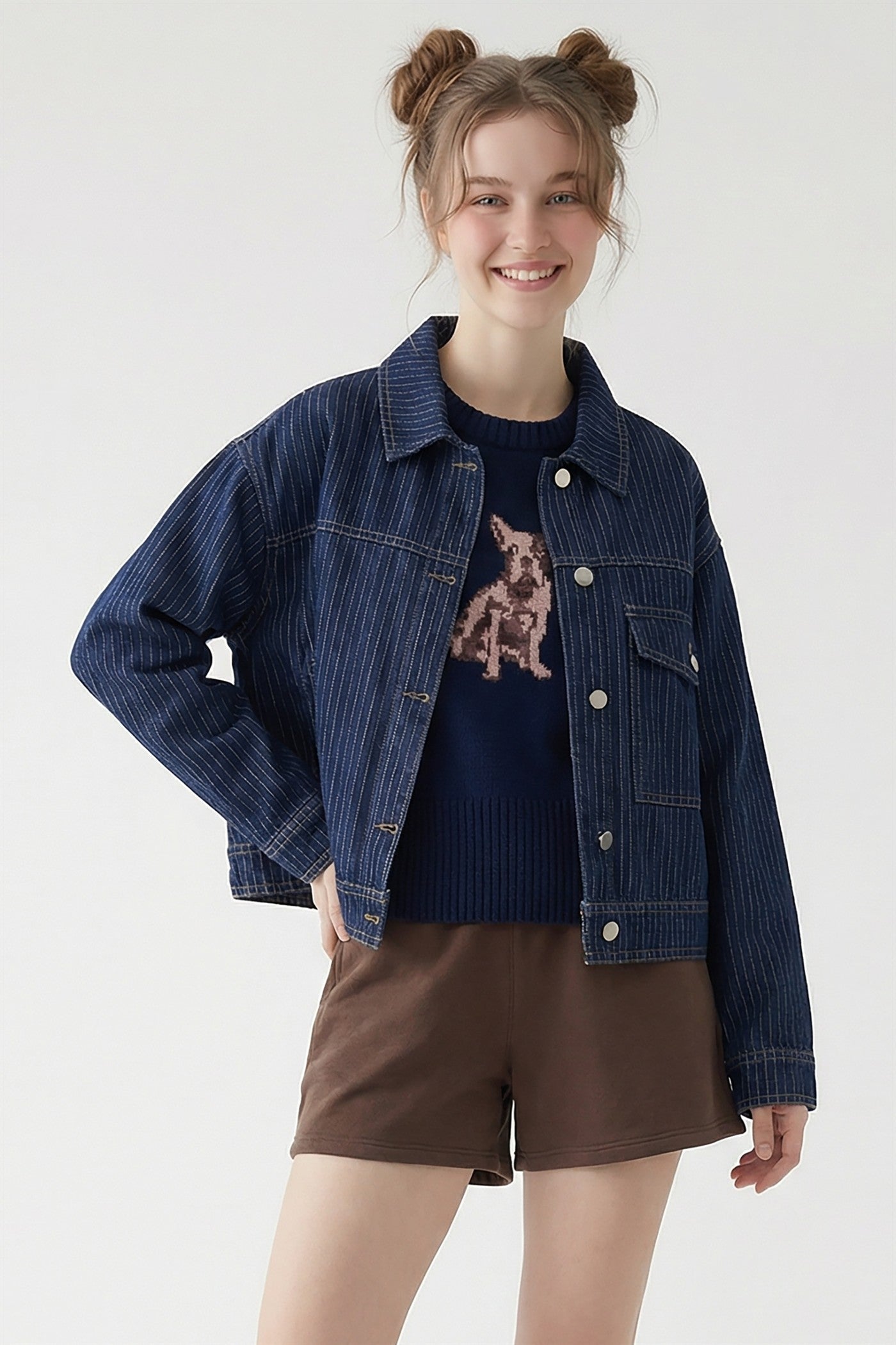 PIN STRIPPED TWILL LOOSE FIT JACKET