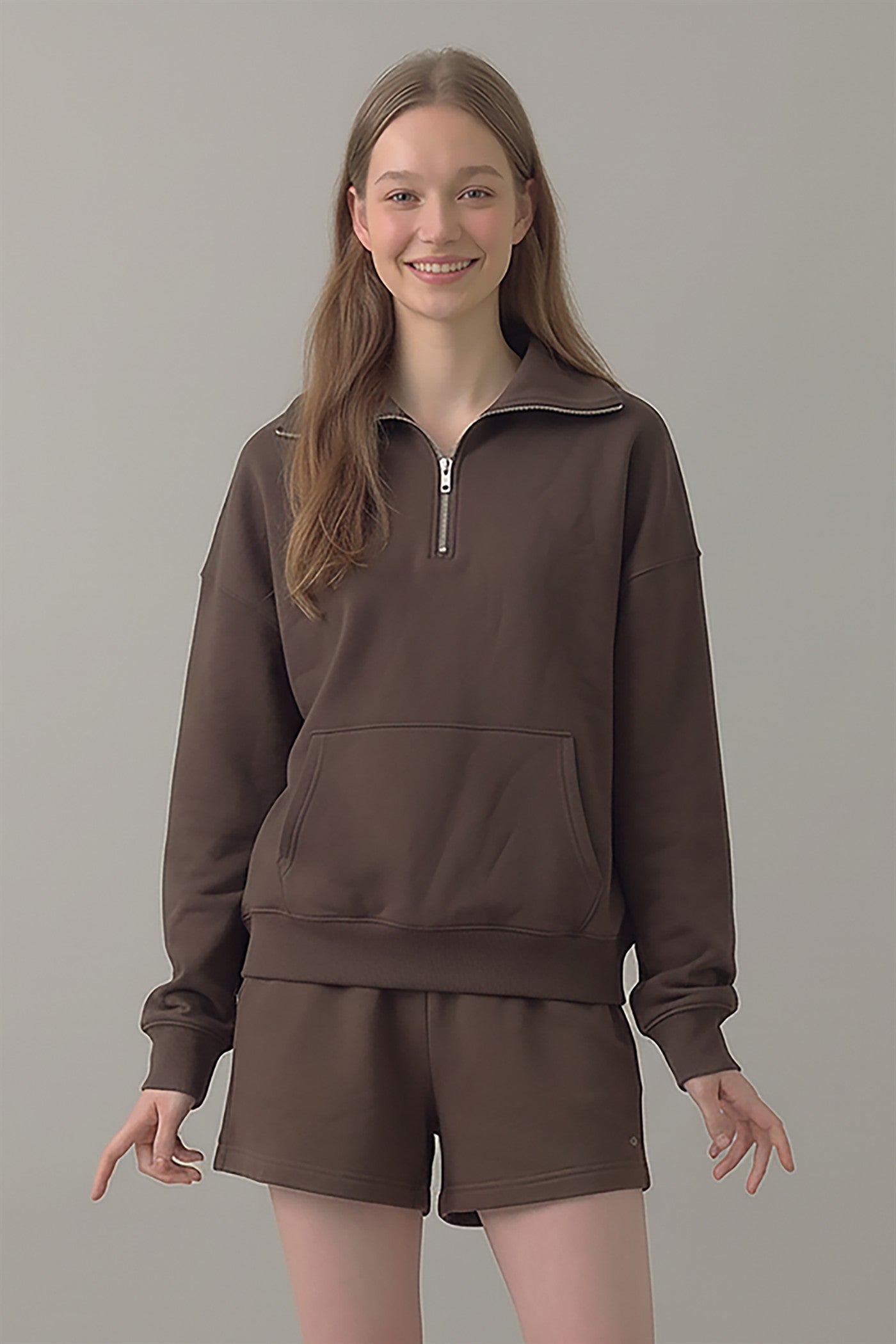 PRE SHRUNK COTTON TERRY HALF ZIP SWEATSHIRT