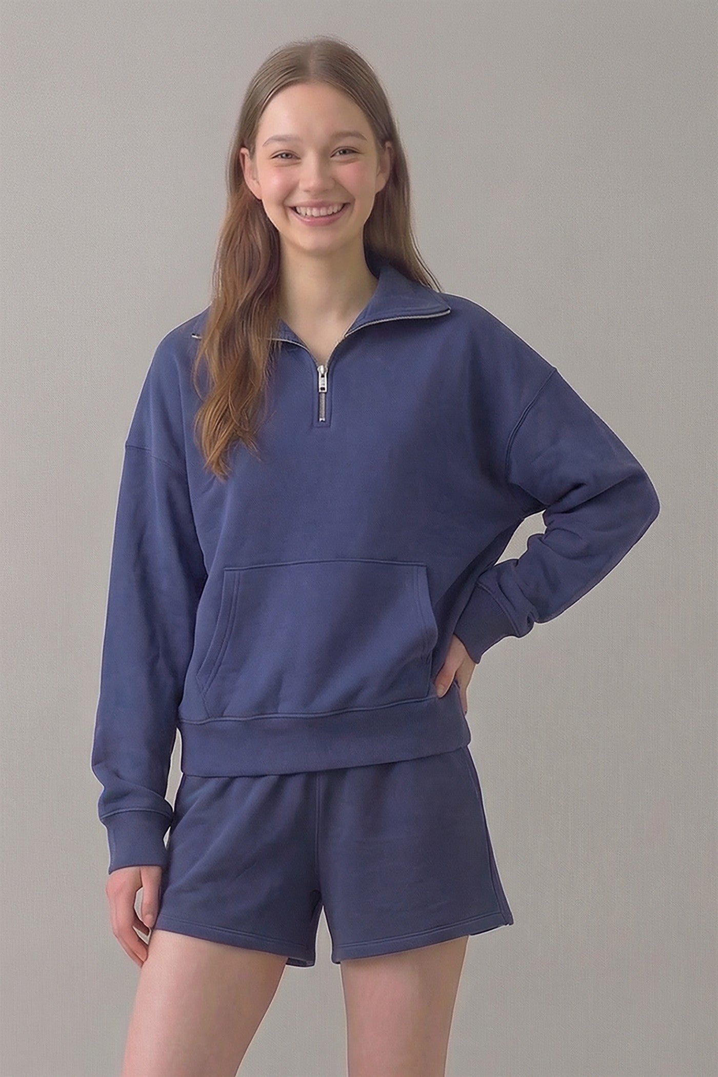 PRE SHRUNK COTTON TERRY HALF ZIP SWEATSHIRT