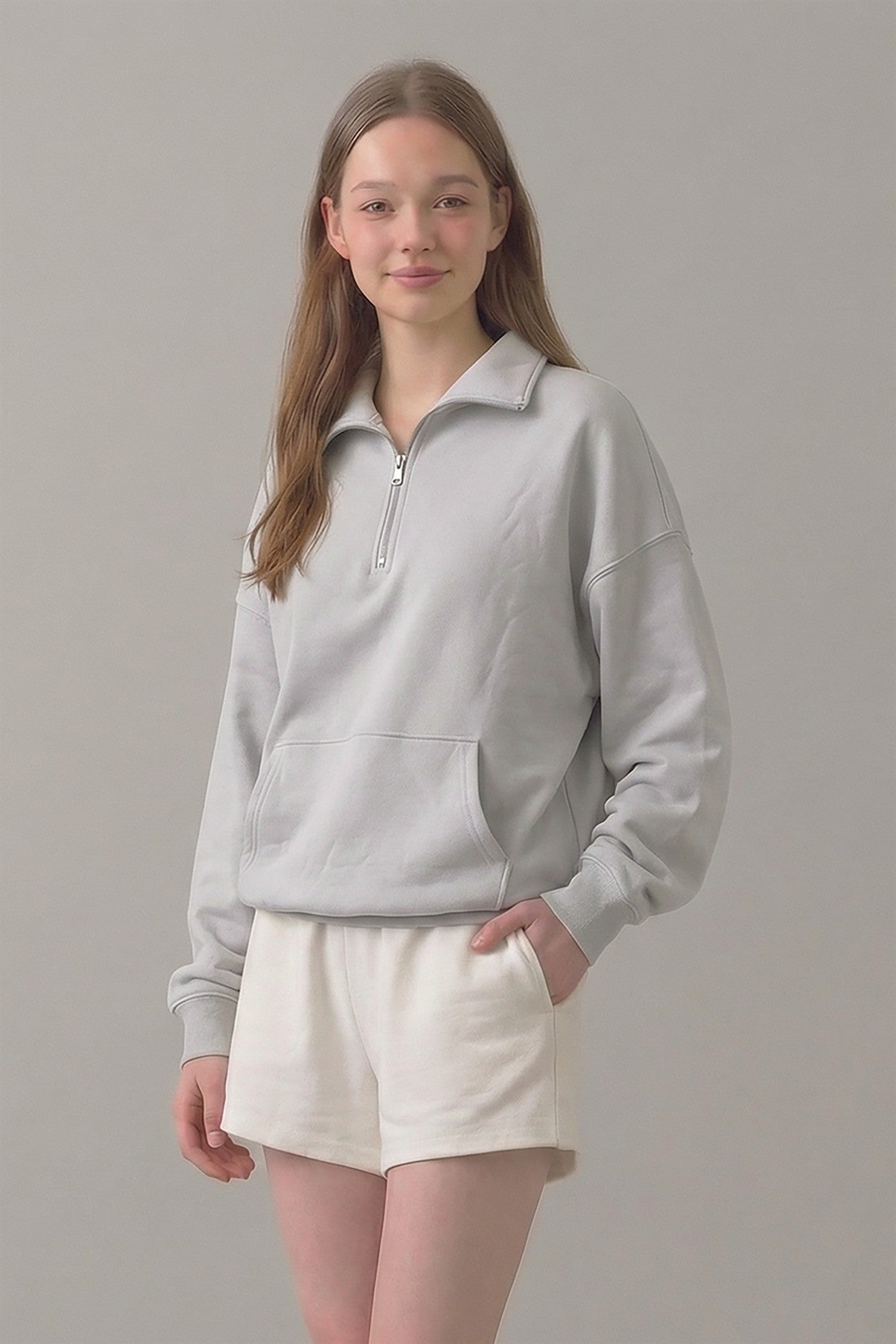 PRE SHRUNK COTTON TERRY HALF ZIP SWEATSHIRT