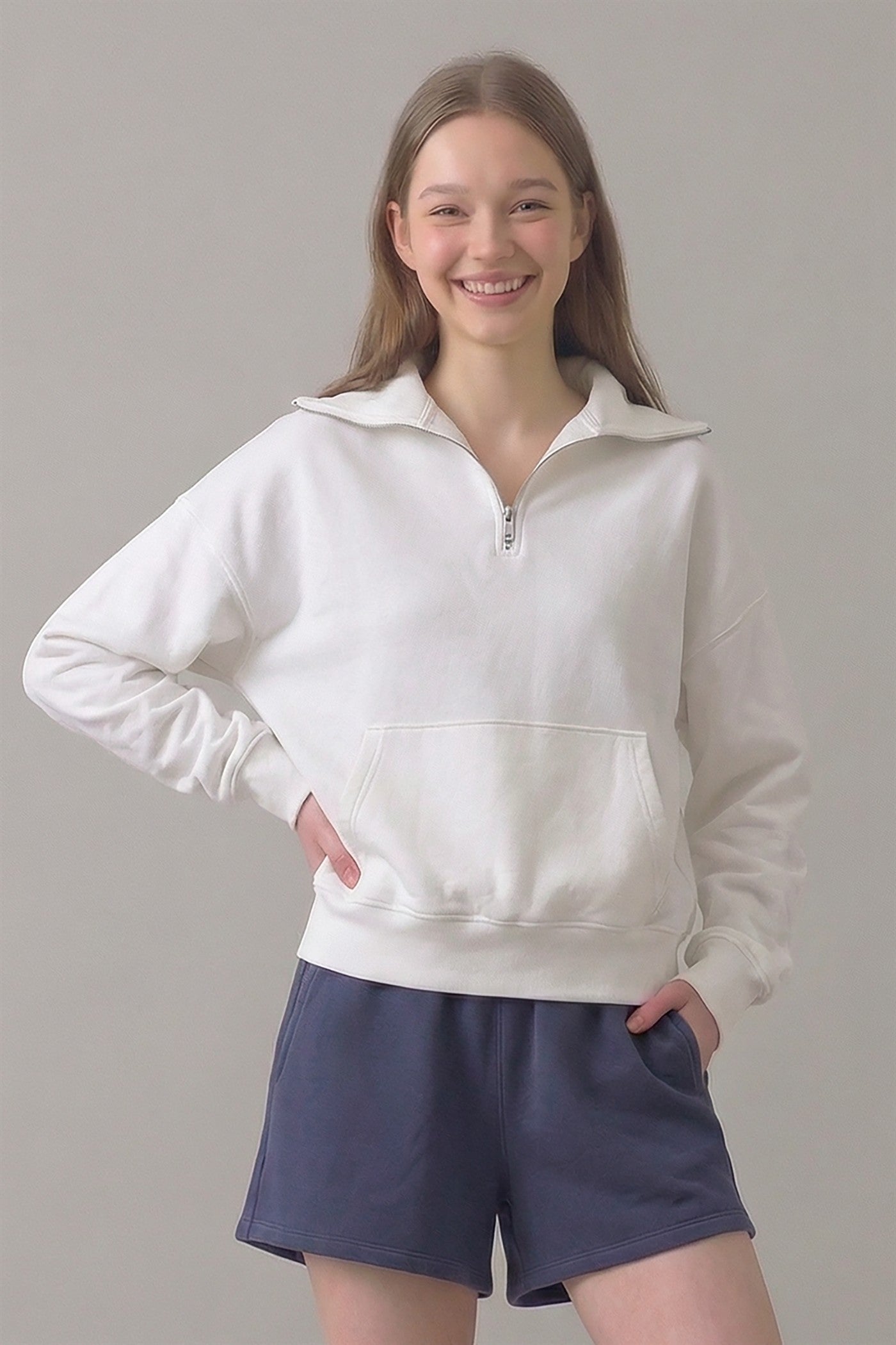 PRE SHRUNK COTTON TERRY HALF ZIP SWEATSHIRT