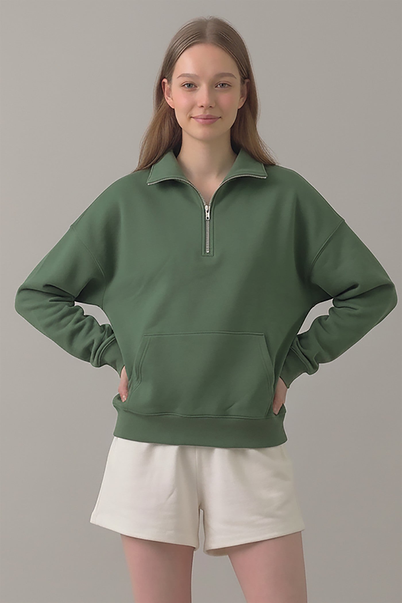 PRE SHRUNK COTTON TERRY HALF ZIP SWEATSHIRT