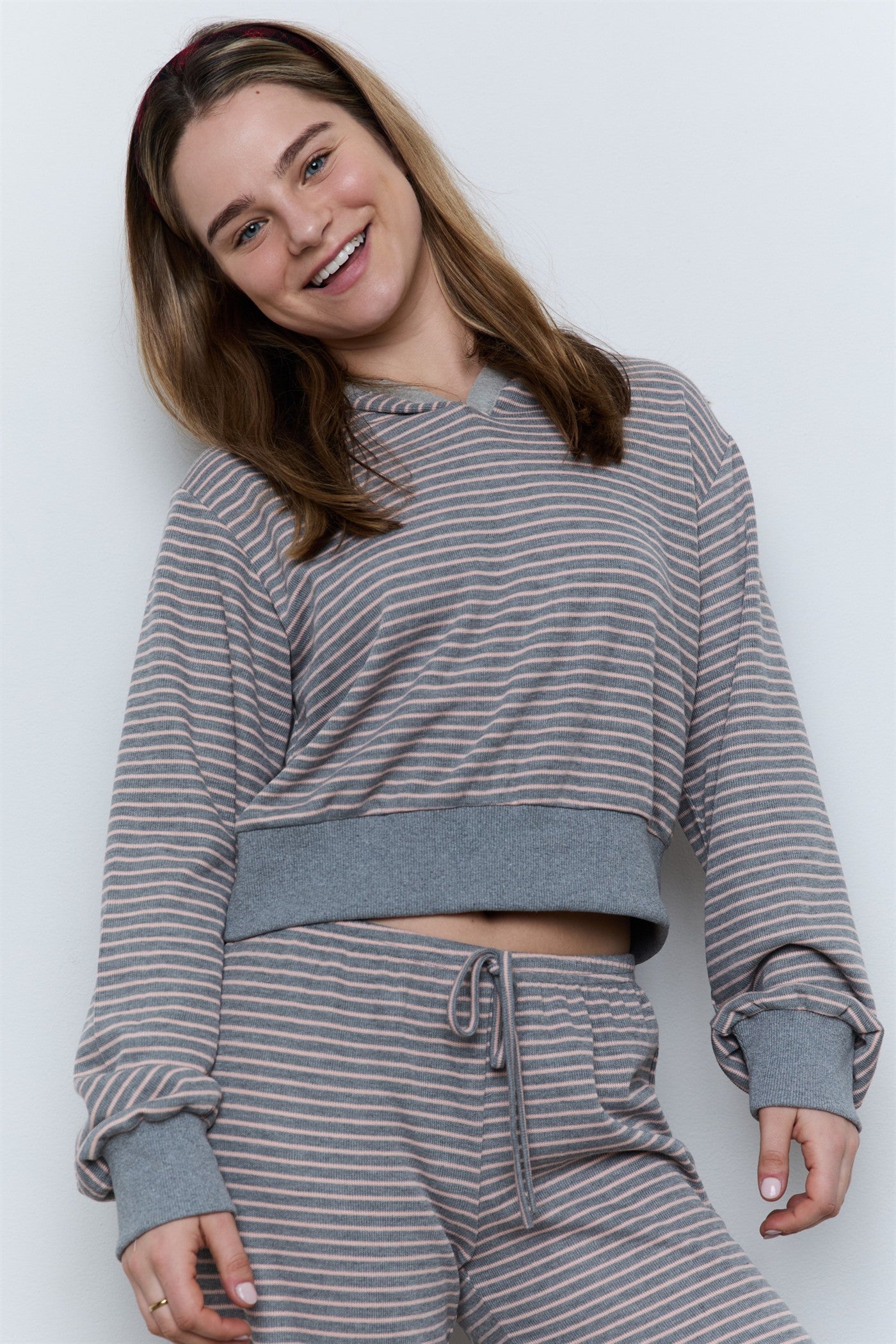 STRIPPED LONG SLEEVE HOODIE - PART OF SET