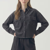 WASHING EFFECT COURDUROY CROPPED SHIRT