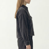 WASHING EFFECT COURDUROY CROPPED SHIRT