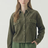 WASHING EFFECT COURDUROY CROPPED SHIRT