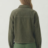WASHING EFFECT COURDUROY CROPPED SHIRT