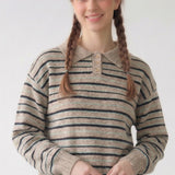 STRIPED COLLAR SWEATER TOP