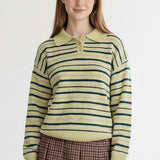 STRIPED COLLAR SWEATER TOP