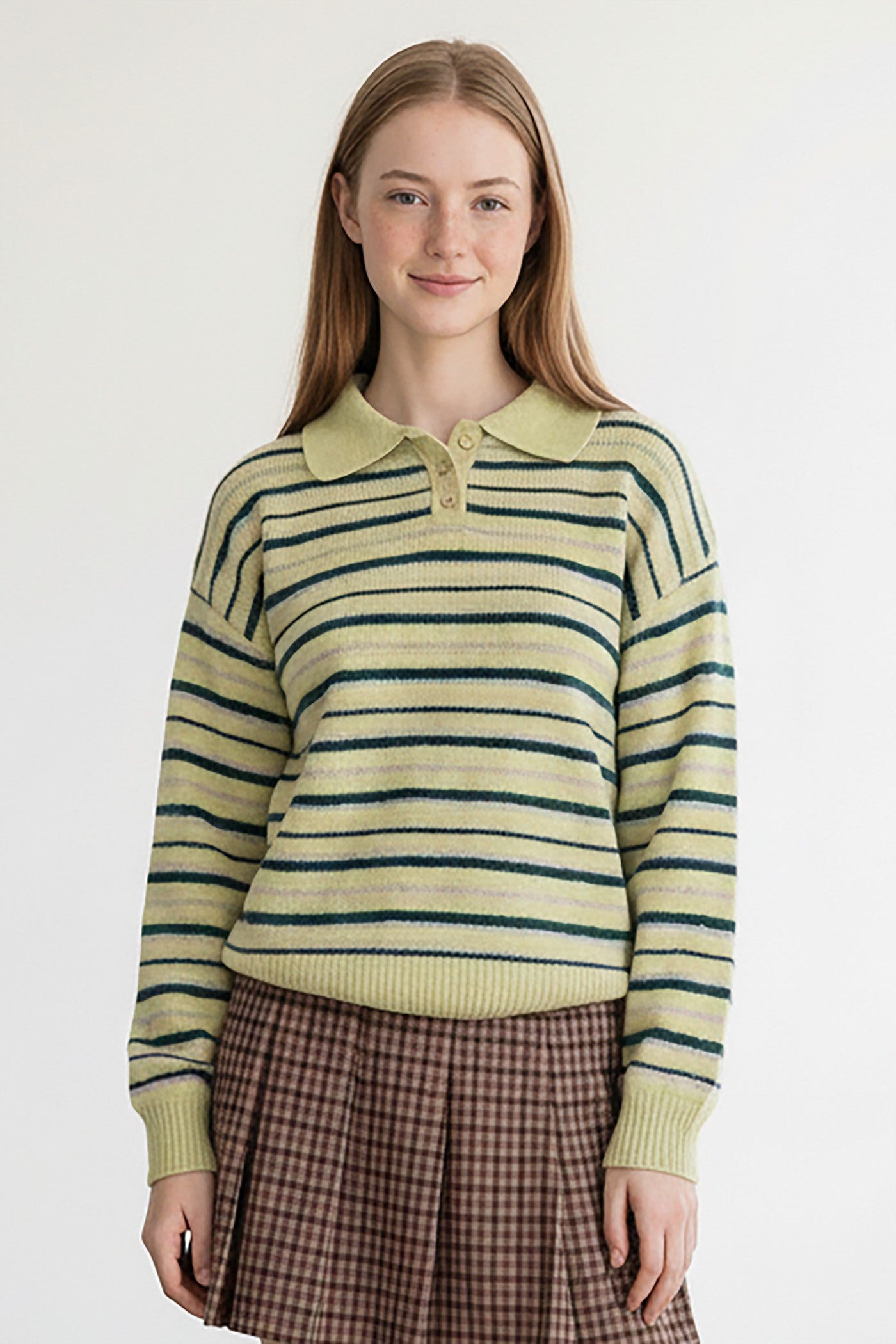 STRIPPED COLLAR SWEATER TOP