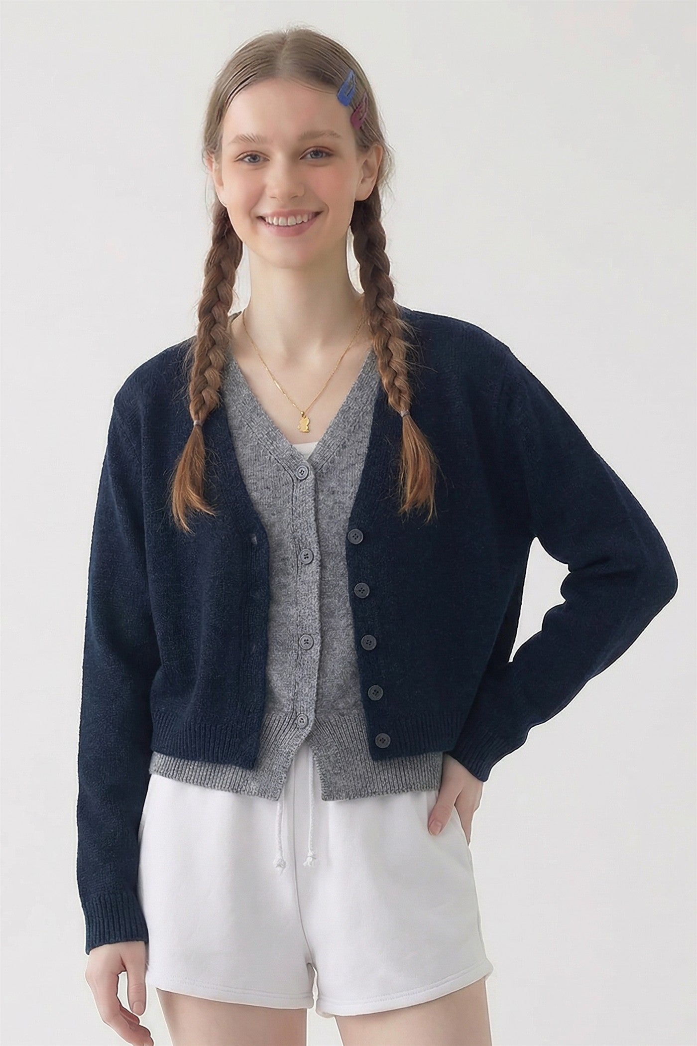 Layered look contrast cardigan