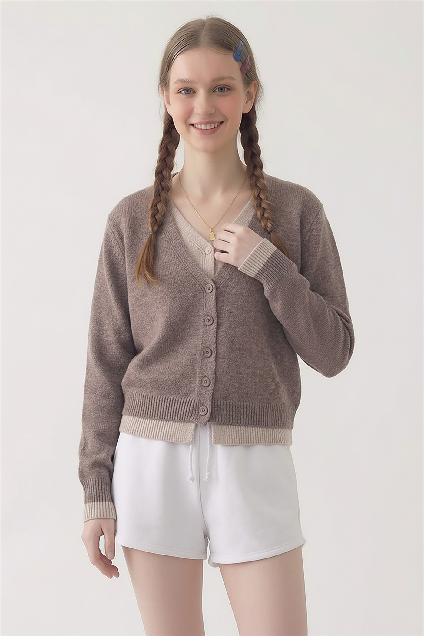 Layered look contrast cardigan